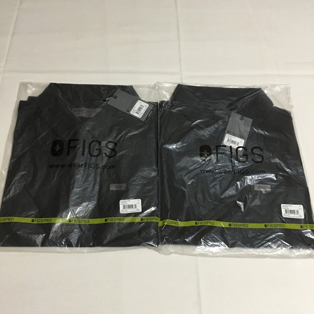 Lot of 2 Figs Scrub Polo Mens Small Black Technical Pique Pro NWT